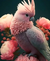 Бледно-розовый попугай и цветы