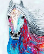 Разноцветный конь с белой гривой