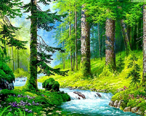 Маленькая река в густом лесу