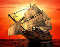 Огромный парусный корабль на море