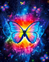 Прозрачная бабочка на фоне разноцветного огня