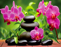 Розовые орхидеи и камни для массажа