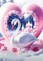 Белый лебеди возле сказочного замка