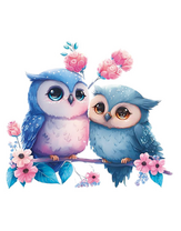 Две нежные совы и цветы