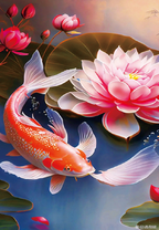 Карп кои возле розового лотоса
