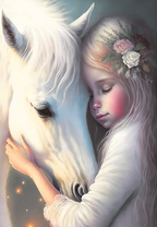 Нежная девочка и белая лошадь