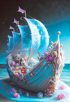 Сказочный корабль с драгоценными камушками