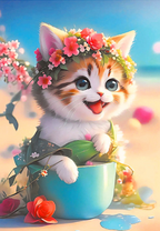 Маленький котёнок в чашке и цветах