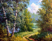 Густой лес у озера