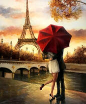 Поцелуй под зонтом на фоне Сены. Париж