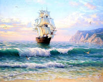 Корабль и прибрежные волны