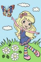 Девочка на летней полянке и бабочка