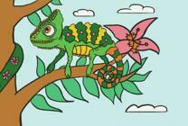 Хамелеон на веточке с цветком