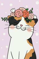 Трёхцветная кошечка с веночком из роз