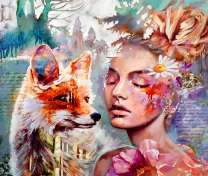 Девушка и лисица в цветах