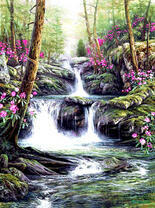 Водопад в цветущем лесу