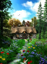 Домик на цветущей поляне