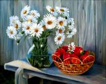 Ромашки с корзинкой клубники
