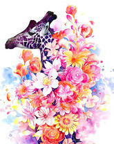 Жираф в розовых цветах