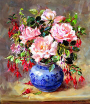 Цветы в синей вазе