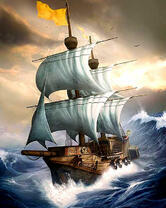 Корабль с желтым флагом на мачте