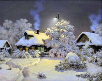 Ночной фонарик в заснеженной деревне