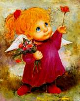 Милый ангелок с маковым букетом