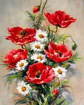 Ромашки и маки в небольшом букете