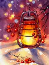 Фонарик и рябина на снегу