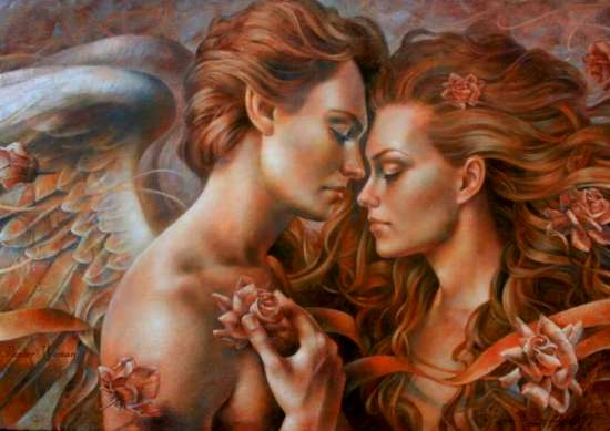 Картина по номерам 40x50 Ангел, девушка и розы