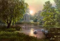 Красивая беседочка у лебединого озера