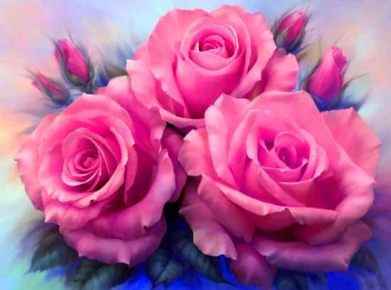 Картина по номерам 40x50 Ультра-розовые розы