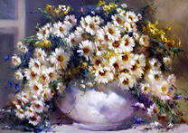 Ромашки в огромной вазе