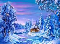 Маленький домик в заснеженном лесу