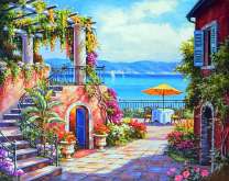 Южная беседка в зелени и цветах