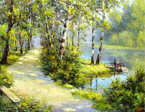 Тропа вдоль реки и берез