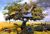 Домик на дереве среди поля