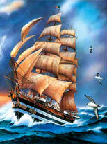 Красивый корабль в буйном море