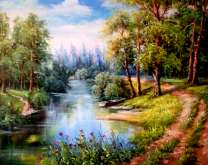 Лодка на берегу небольшой реки