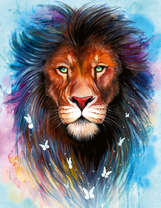 Лев с бабочками на гриве