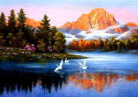 Картина по номерам «Лебеди на горном озере»