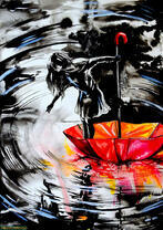 Девочка плывёт на зонтике