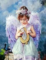 Ангелочек с арфой и бабочка