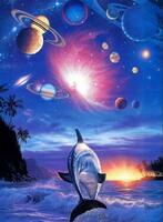 Картина по номерам «Дельфин в море под планетами»