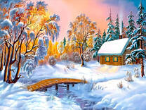 Уютный сруб в заснеженном лесу