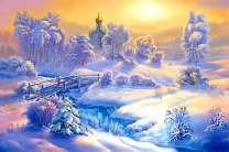 Восход солнца над зимними холмами