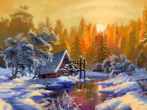 Мельница у реки в зимнюю пору