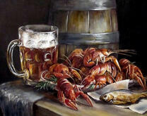 Свежее пиво, раки и рыбка