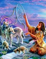 Индианка и волки с волчатами