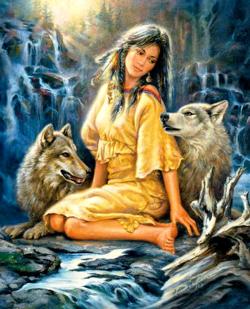 Картина по номерам 40x50 Девушка в желтом платье среди волков